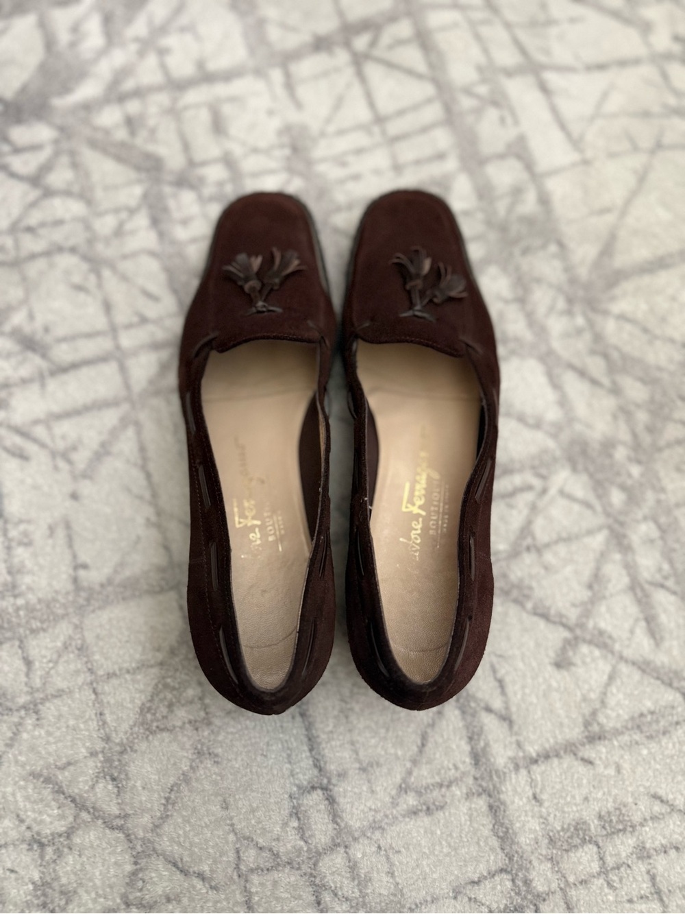 Salvatore Ferragamo Boutique Brown Suede Tassel Loafers Size 6.5 - Picture 9 of 10